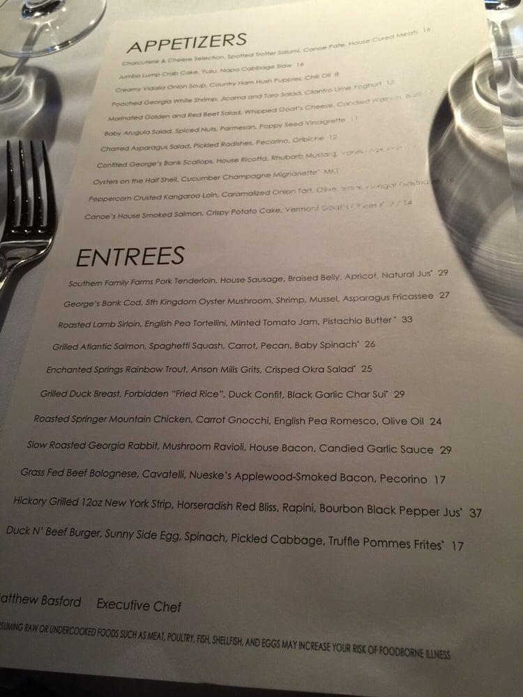 Menu at Canoe restaurant, Atlanta, Paces Ferry Rd SE