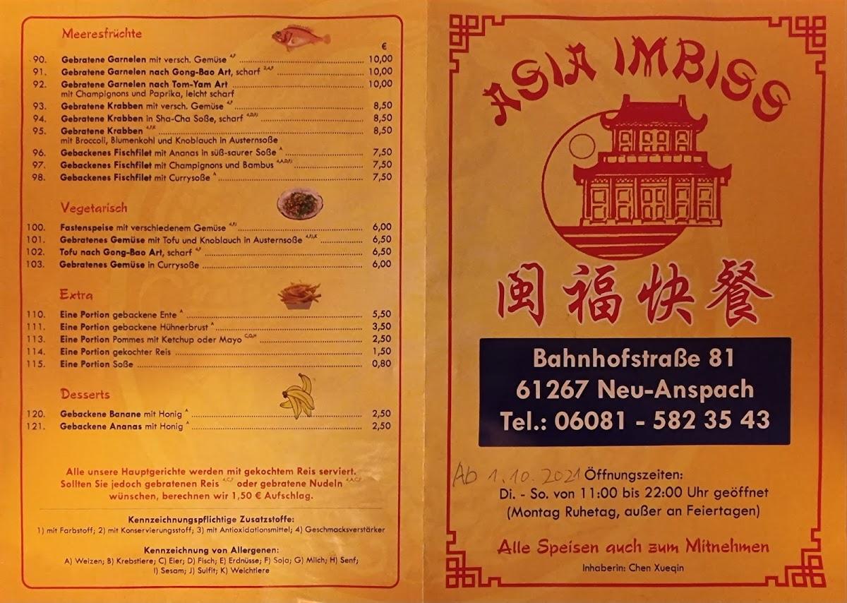 Speisekarte von Asia Imbiss fast Food, NeuAnspach