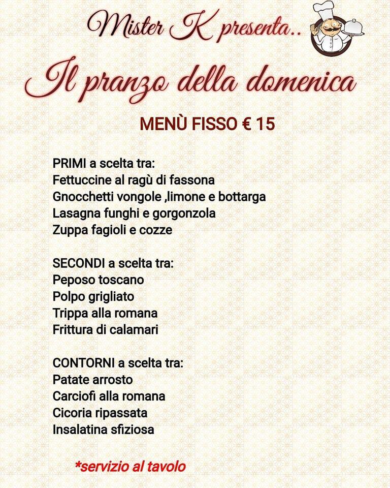 Menu di Mister K Tavola calda - Bar - Tabacchi 