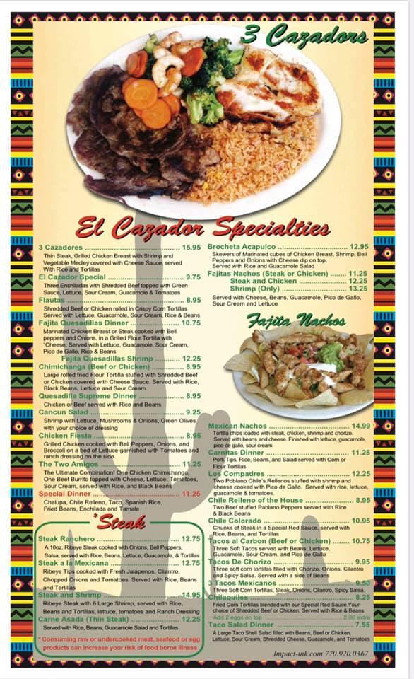 Menu at El Cazador restaurant, Birmingham, Montclair Rd