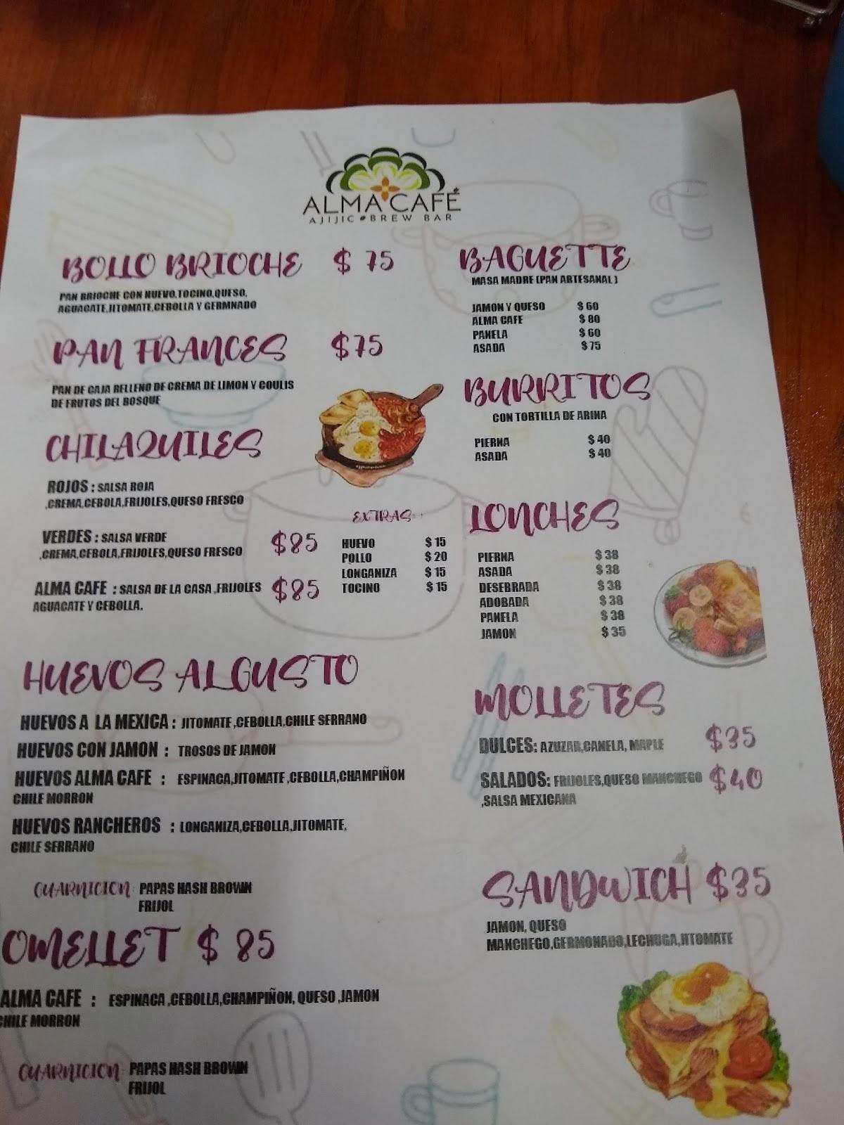 Carta de Alma Cafe, Ajijic, Carretera Ote. 10B