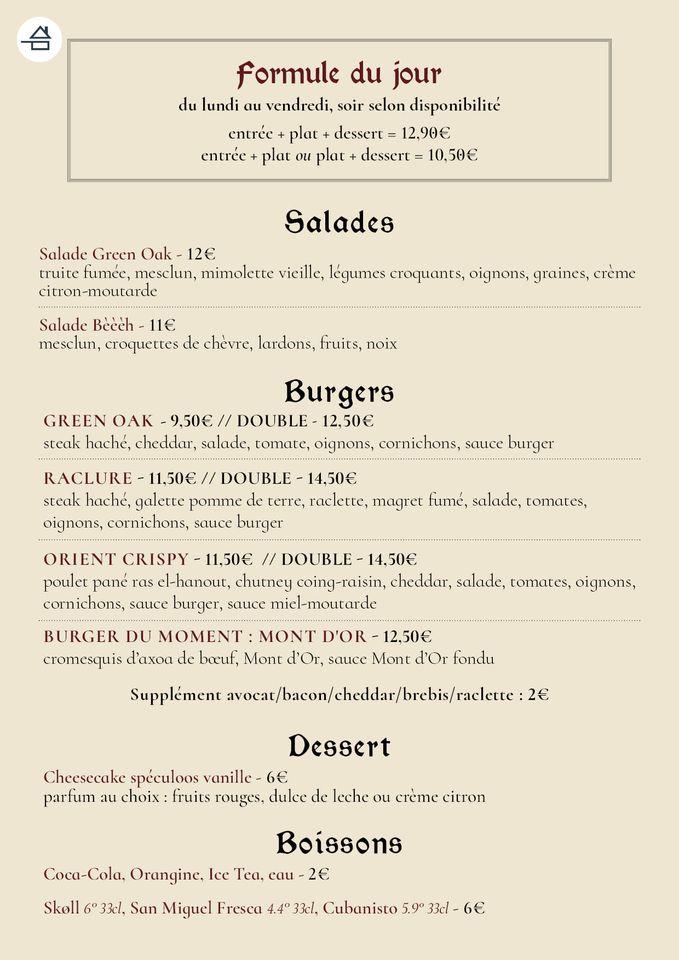 Menu de O'Green Oak