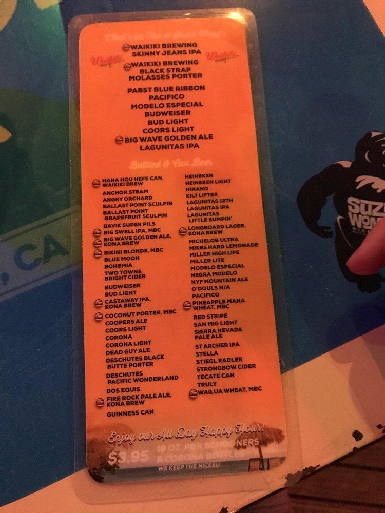 Menu at Suzie Wong's Hideaway pub & bar, Honolulu