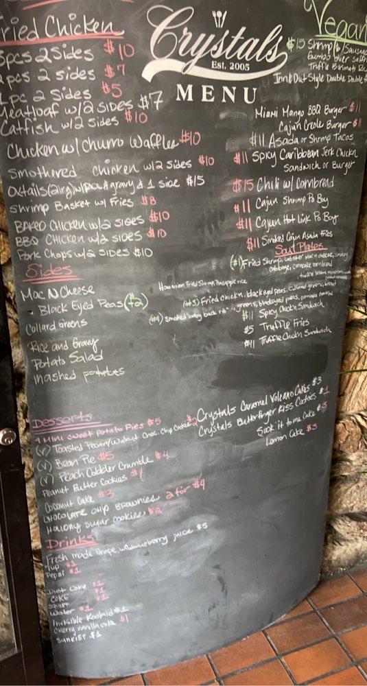 Menu at Crystals Soul Cafe, Los Angeles