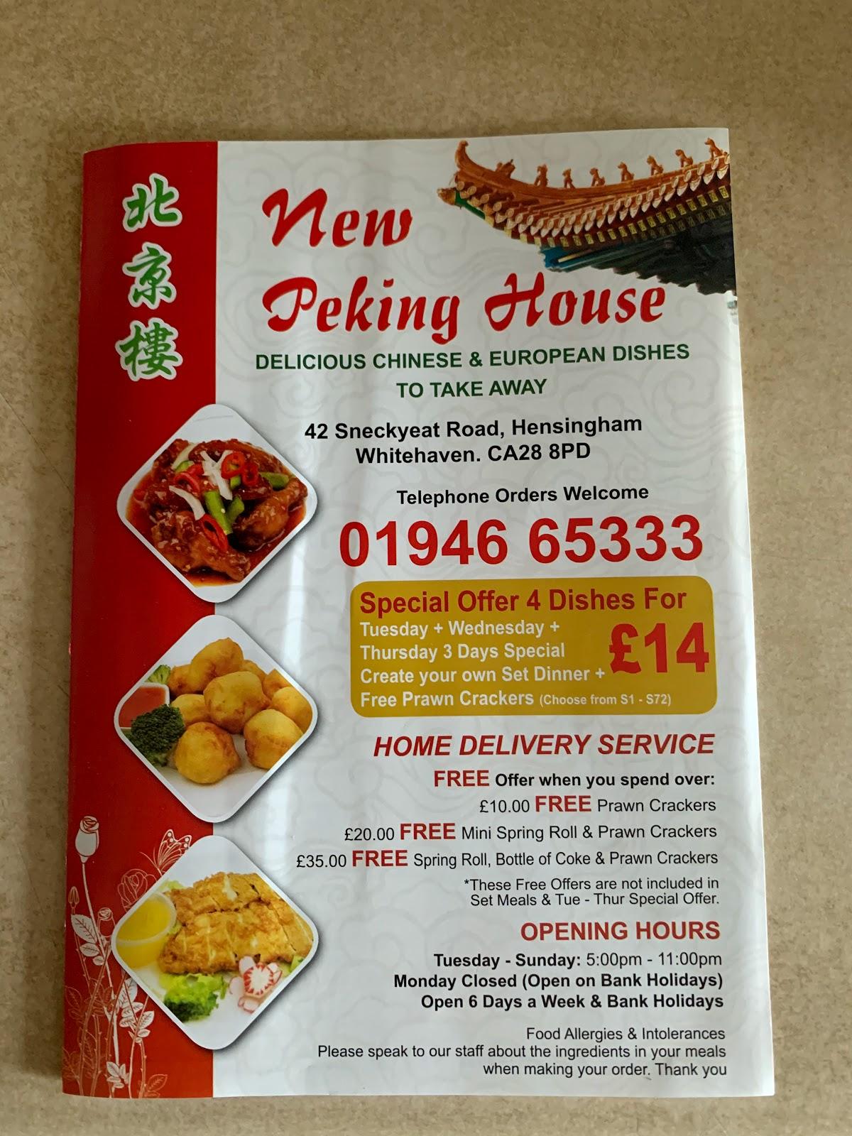 Menu at Peking house, Whitehaven