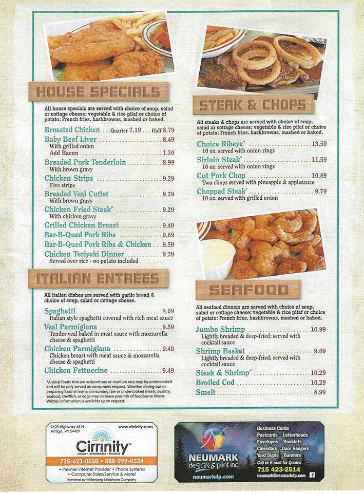 Menu at Two Angels Family Restaurant, Antigo