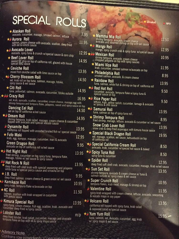Menu at Kimura Japanese Steak & Seafood restaurant, Boynton Beach
