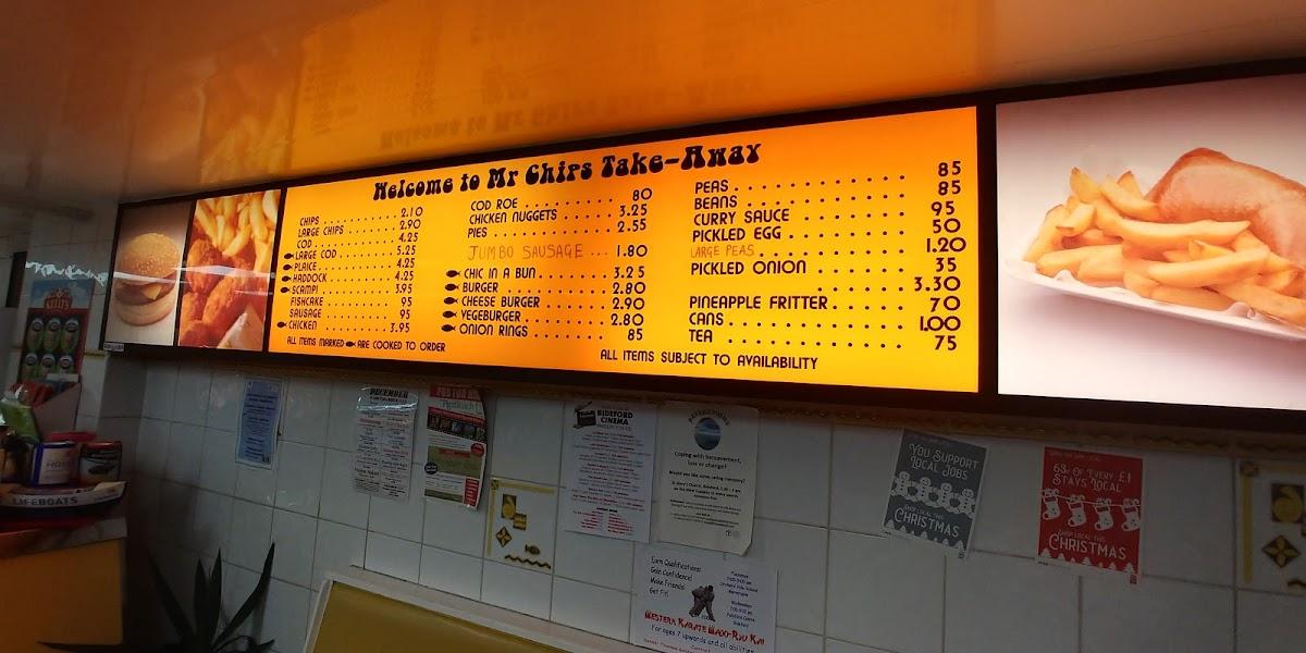Menu at Mr Chips restaurant, Bideford