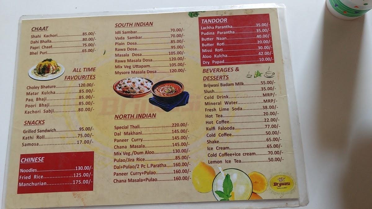 Menu at Brijwasi Centrum, Mathura