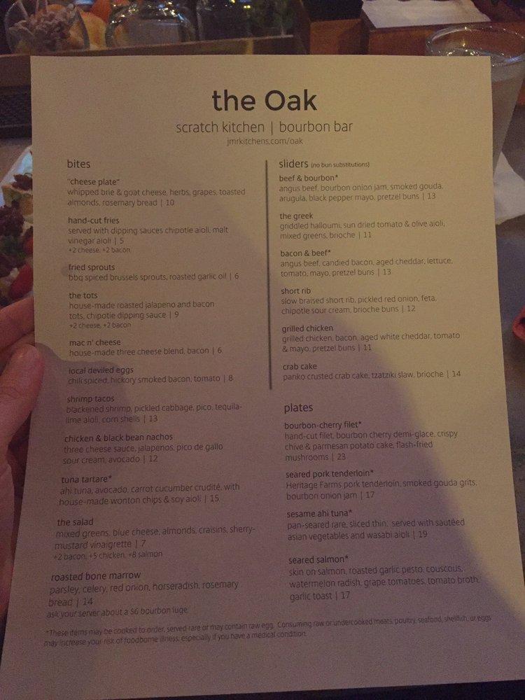 Menu at the Oak, Kitchen Bourbon Bar, Raleigh