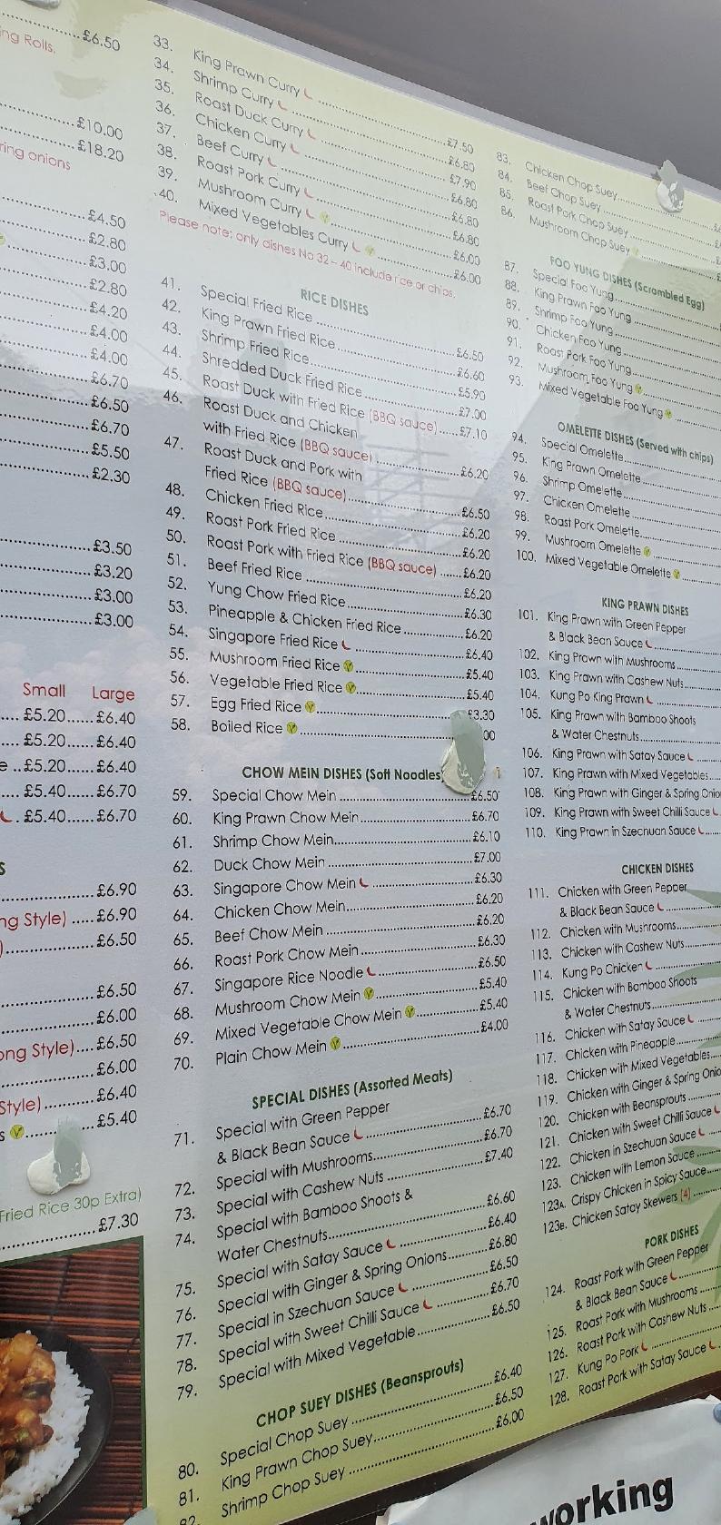 Menu at Hong Kong Chinese fast food, Lyme Regis