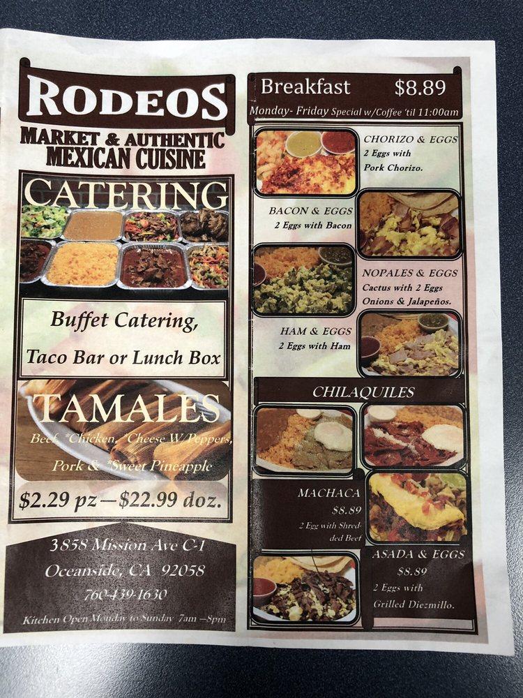 Menu at Rodeo's Cocina Mexican Restaurant, Oceanside