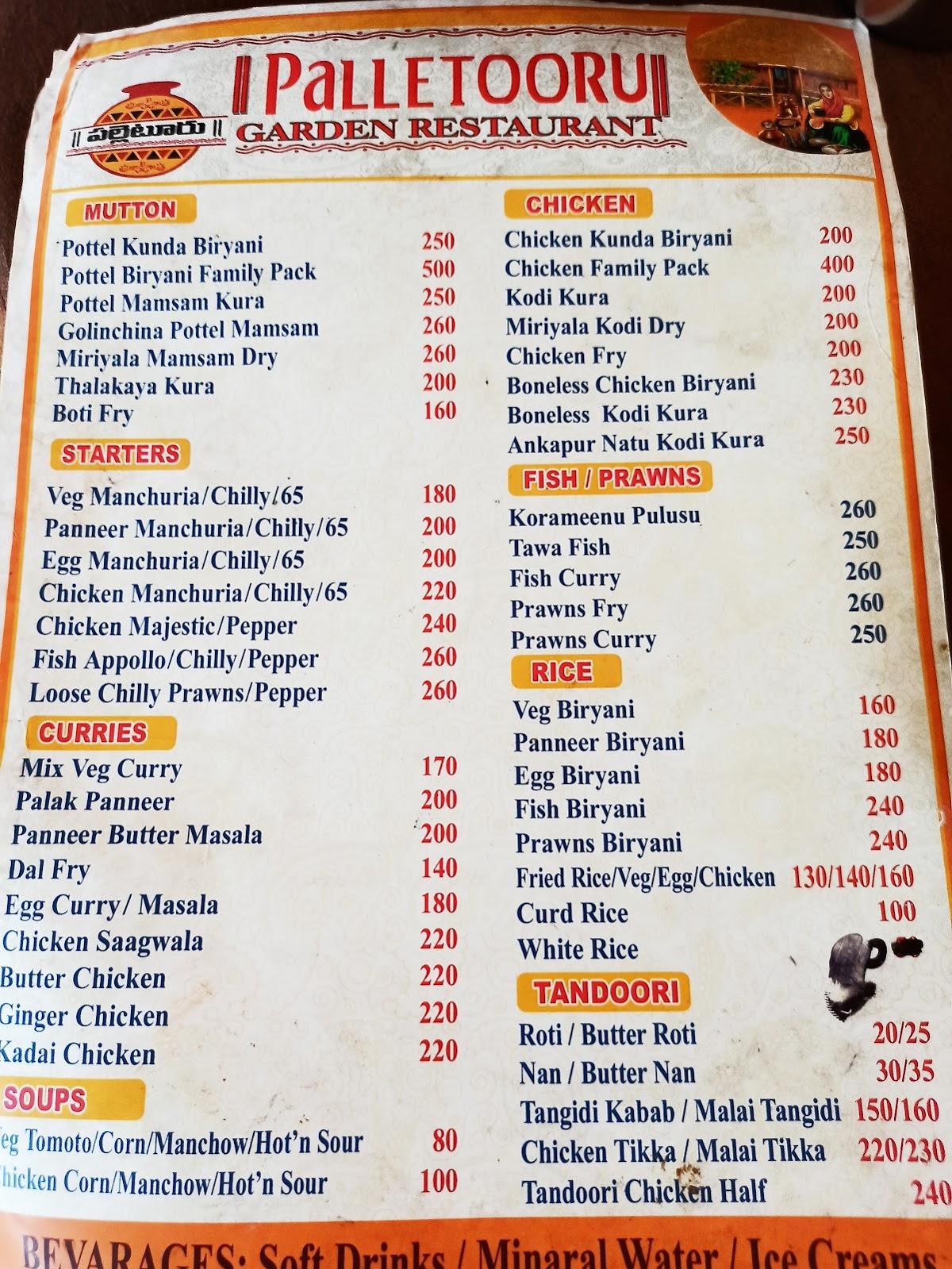 Menu at Palleturu Restaurant, Karimnagar