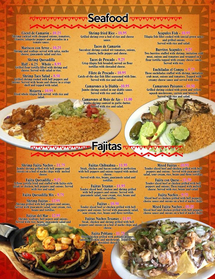 Menu at El Zarape De Antonio Mexican Restaurant, Lumberton