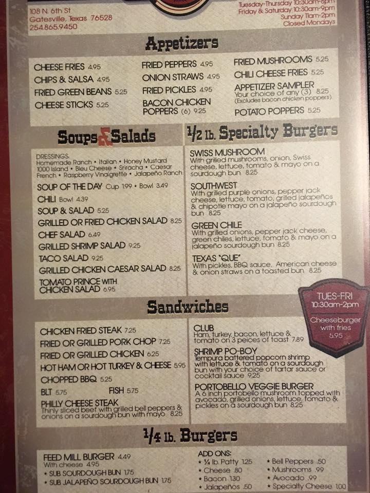 Menu at The Feed Mill BBQ, Gatesville