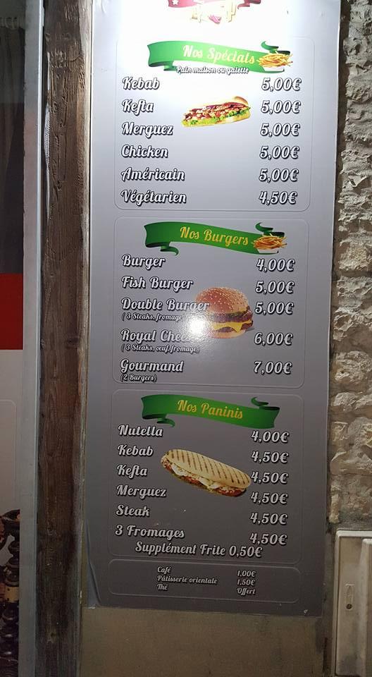 Menu de L'Oasis