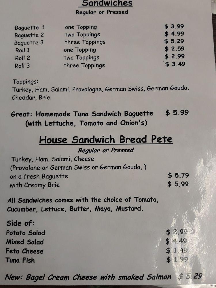 Menu at Bread Pete cafe, Cape Coral