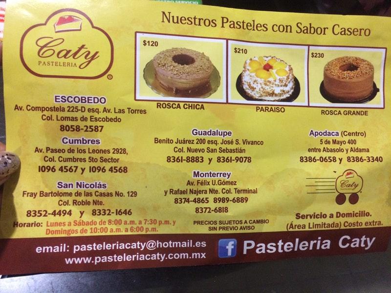 Menu at Pasteleria Caty Cumbres, Monterrey, Av Paseo de los Leones 2928