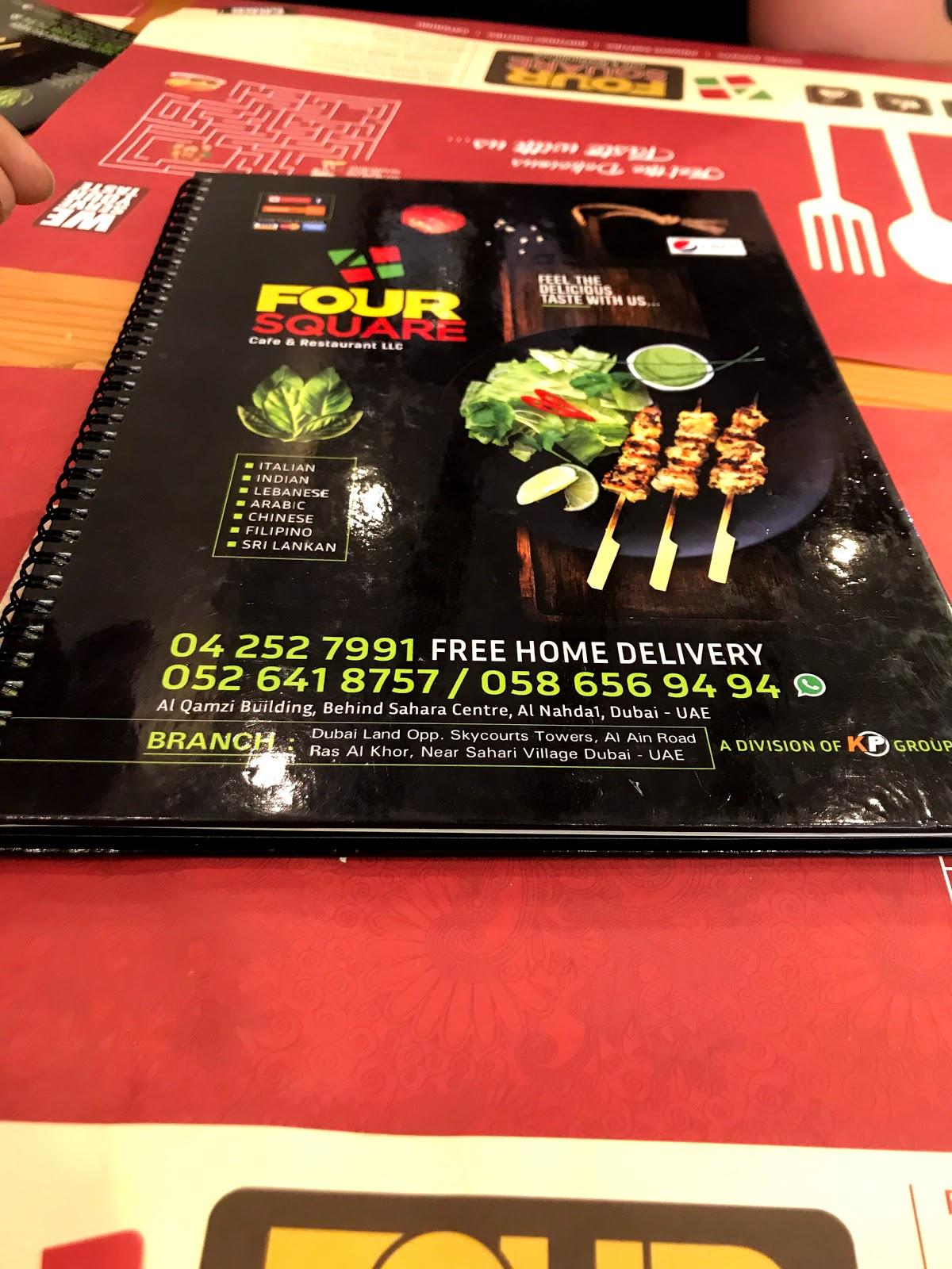 Four Square Cafe & Restaurant Al Nahda Menu, Dubai