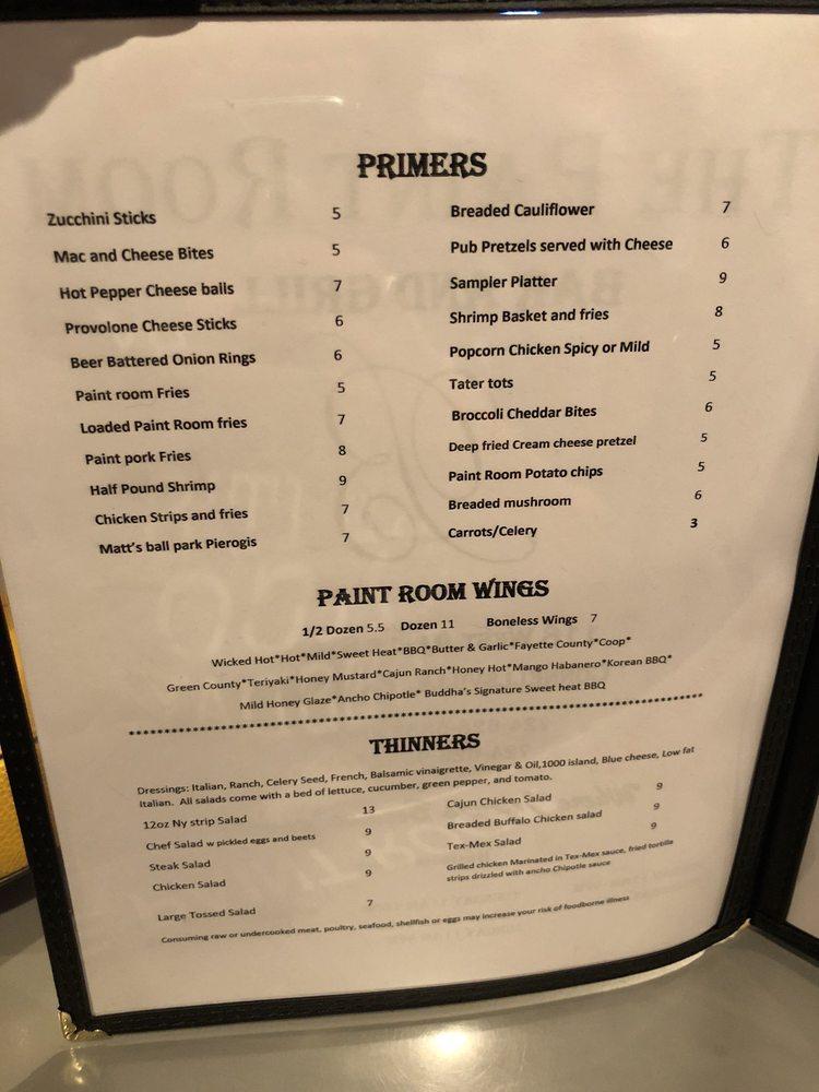 Menu at The Paintroom Bar and Grill, Connellsville, 118 W Apple St