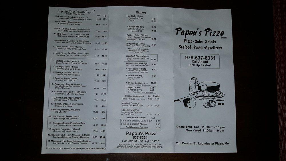 Menu at Papous Pizzas pizzeria, Leominster