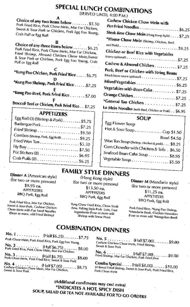 Menu at Silver Dragon restaurant, Medford