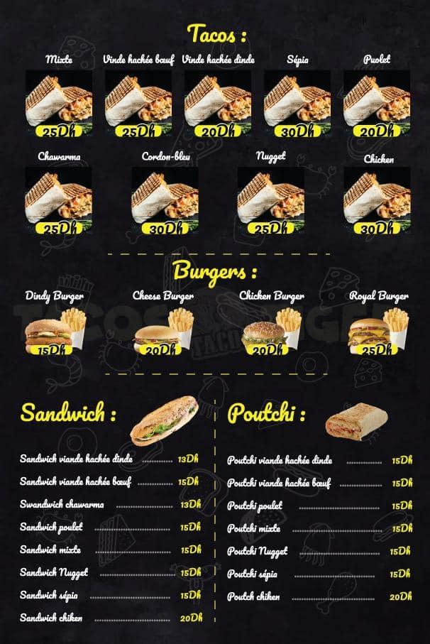 Menu At Tacos Tiger Fast Food Casablanca Boulevard Anassij