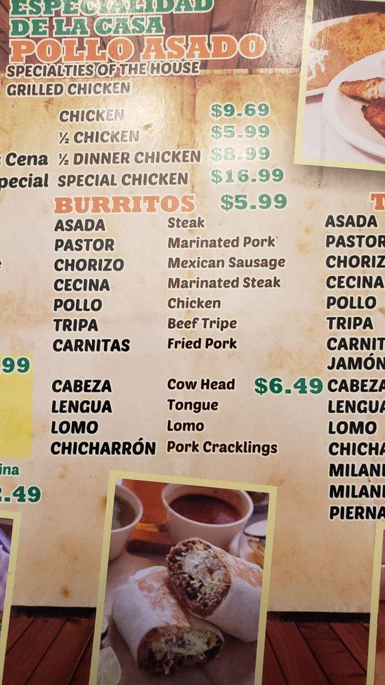 Menu at Taqueria Chapala restaurant, Elgin