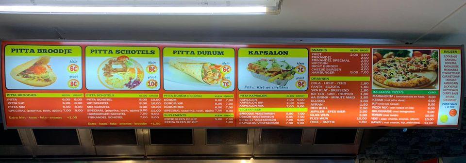Menu at Pitta Yasin, Bruges
