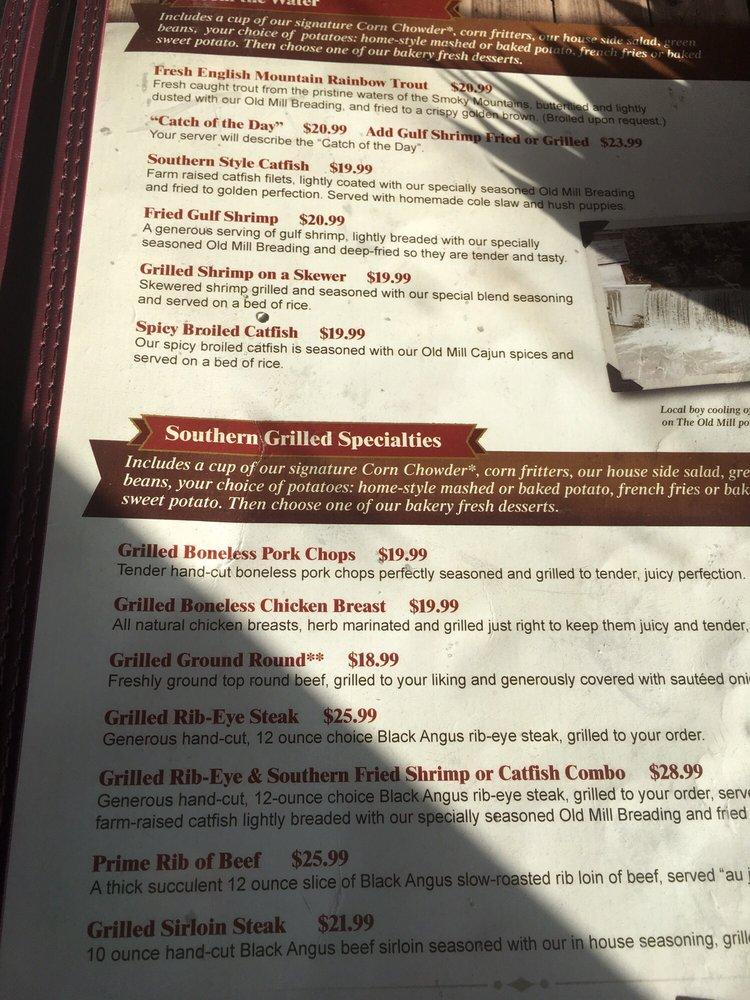 Menu at The Old Mill Restaurant, Pigeon 164 Old Mill Ave