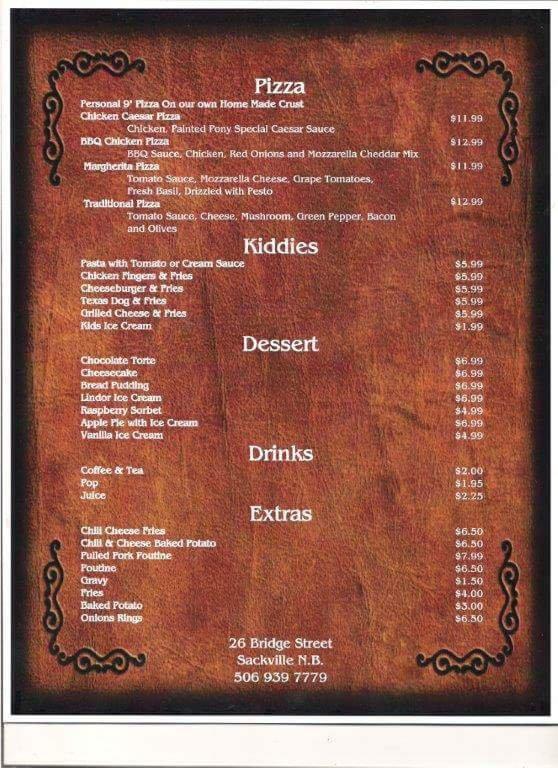 Menu at The Painted Pony Bar and Grill, Sackville