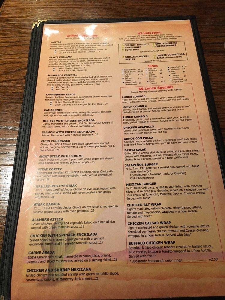 Menu at Jalapeños Mexican Bar & Grill, Glen Rock