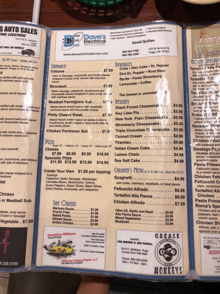 Menu at Roma Italian Restaurant, Hugo