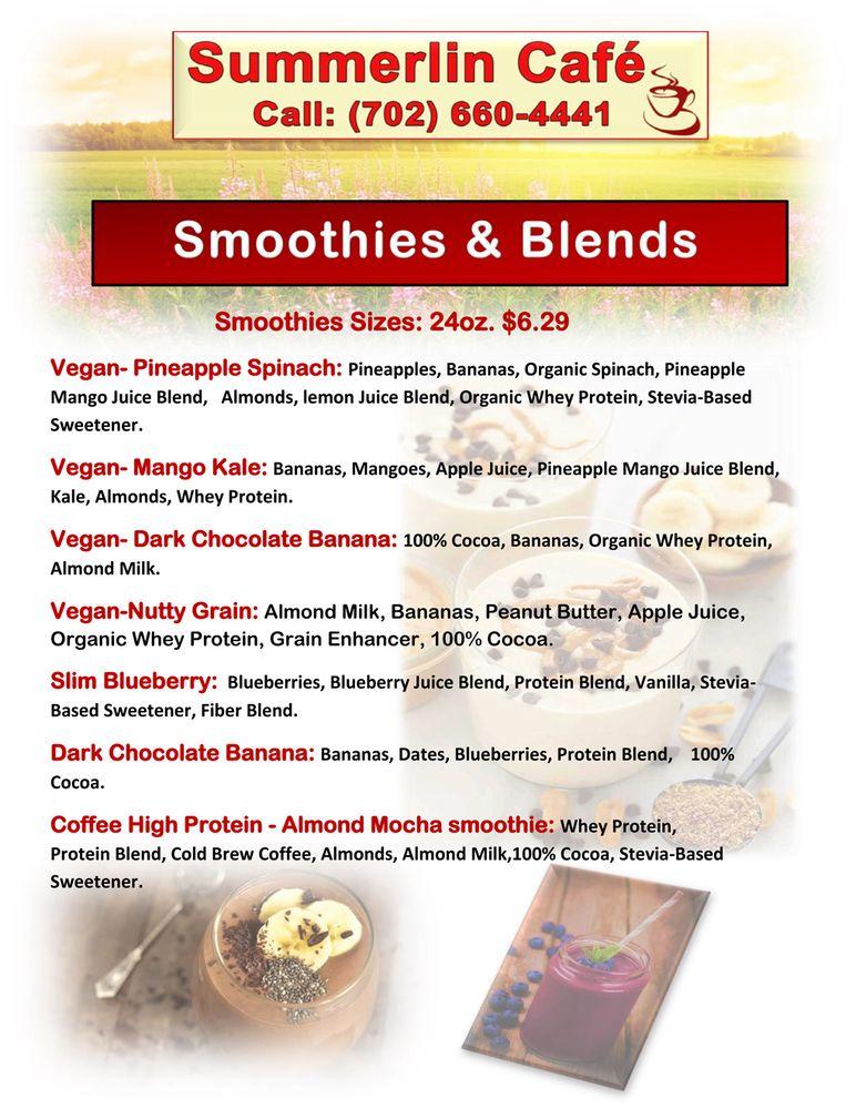 Menu at Summerlin Smoothies pub & bar, Las Vegas