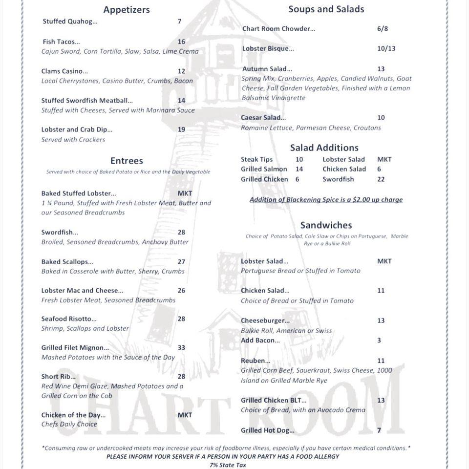 Menu at Chart Room restaurant, Bourne, 1 Shipyard Ln