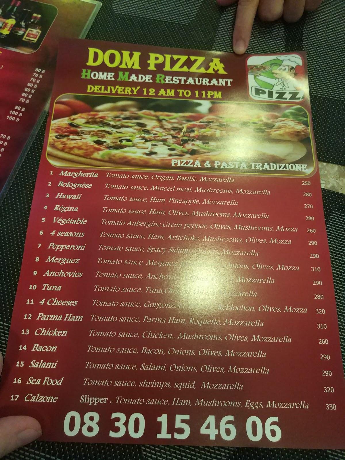 Carta del restaurante Dom Pizza, Pattaya