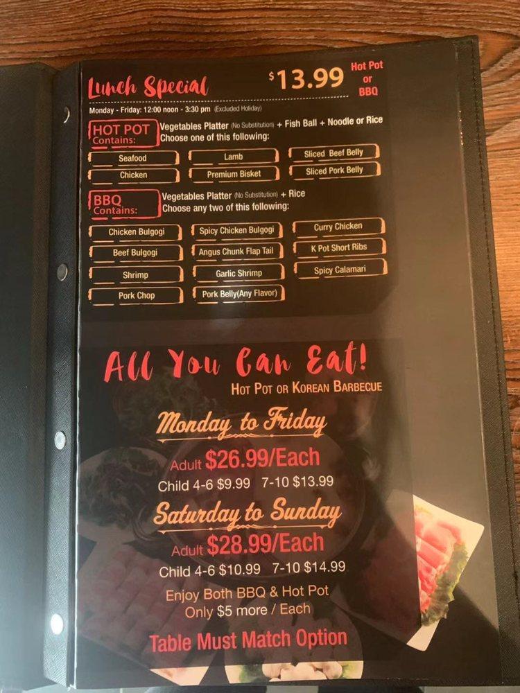 Menu at KPot Hot Pot & BBQ, Jersey City
