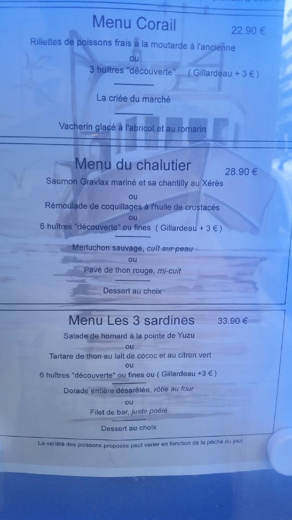 Menu at Les 3 sardines restaurant Saint Étienne