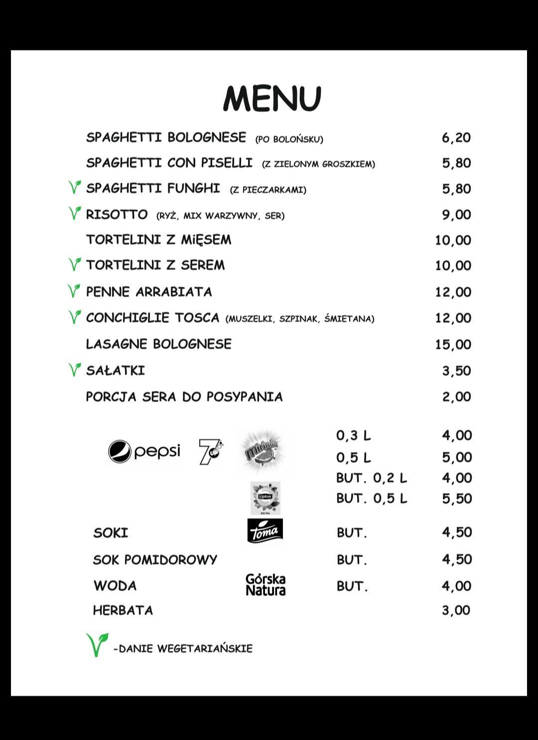 Menu at Piccolo pub & bar, Poznań, Krakowska 34