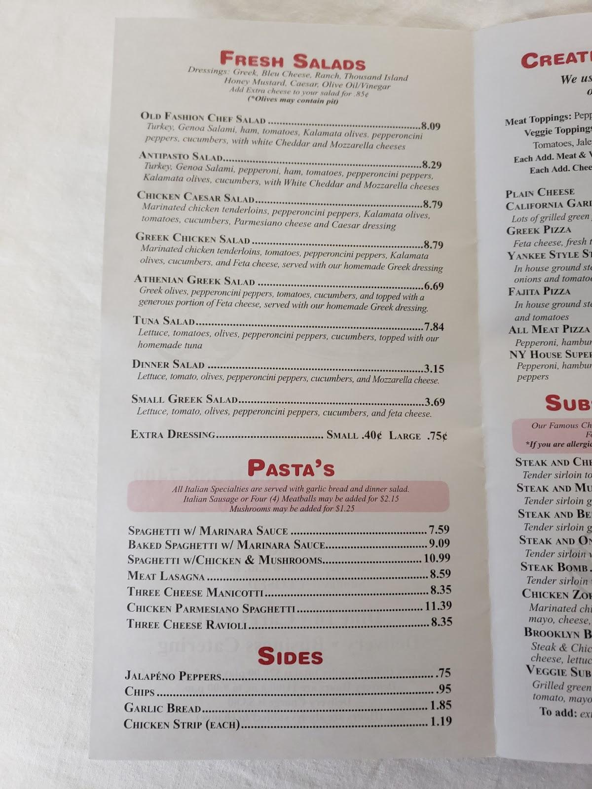 Menu at new york pizza pasta pizzeria greenwood 713 us 25