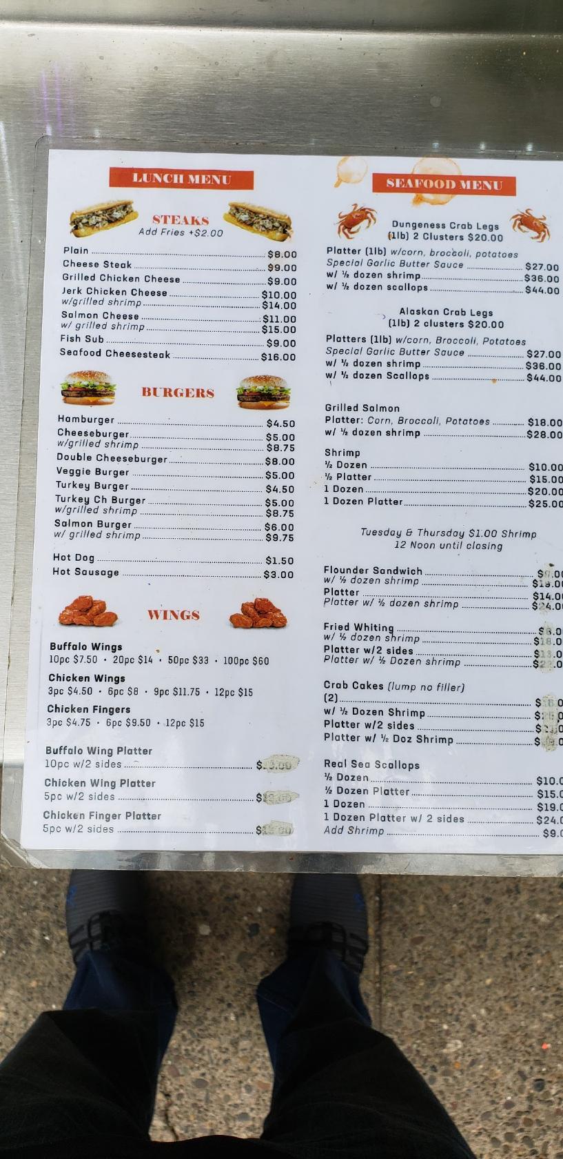 Menu at UPTOWN SEAFOOD restaurant, Philadelphia