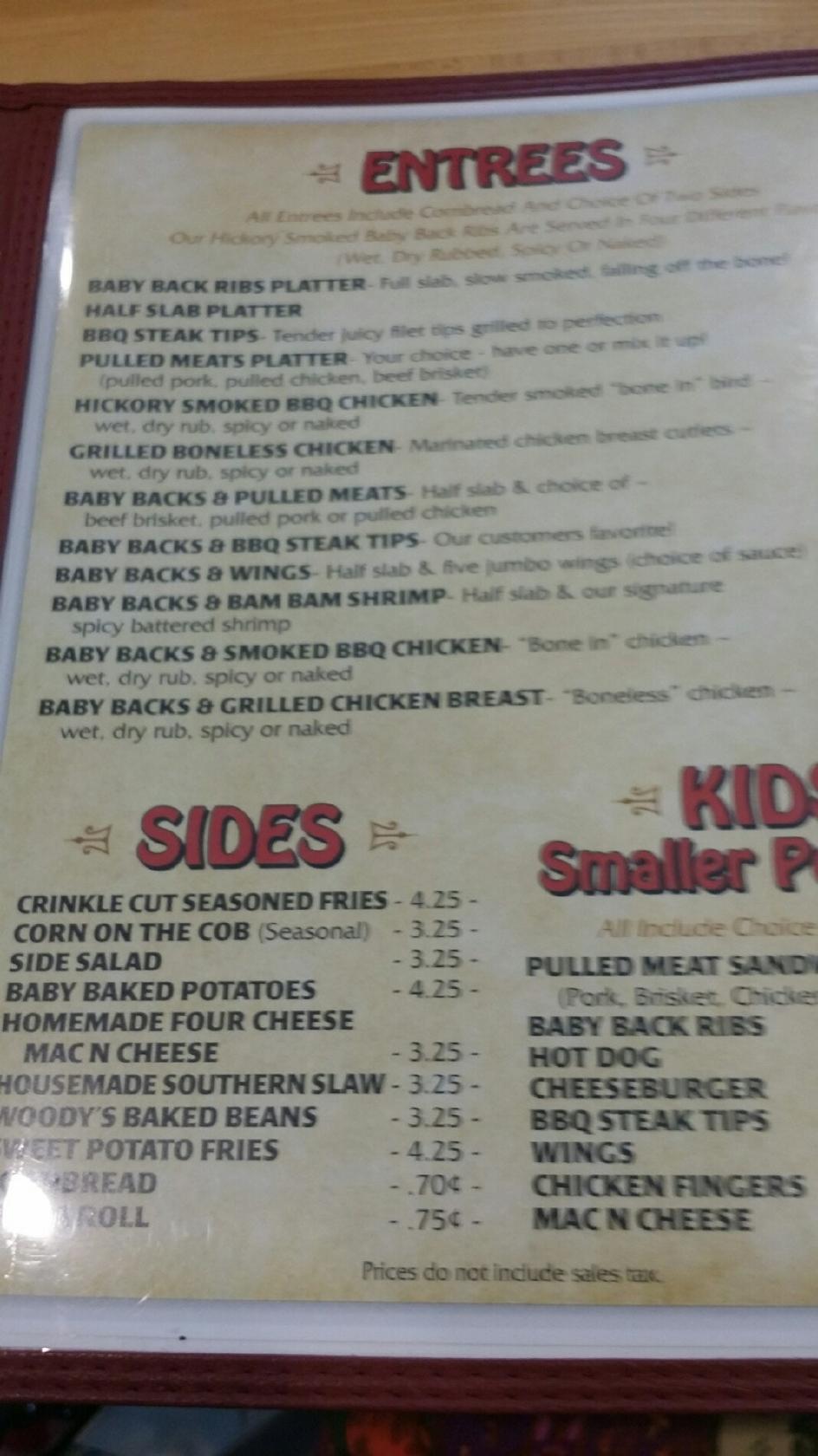 Menu at Woodchucks BBQ, Point Pleasant