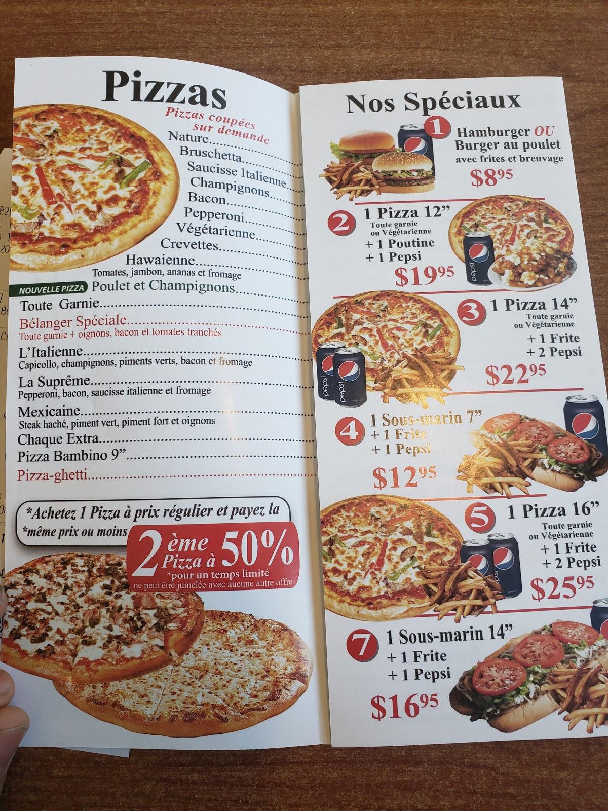Menu at Pizzeria Belanger, Montreal