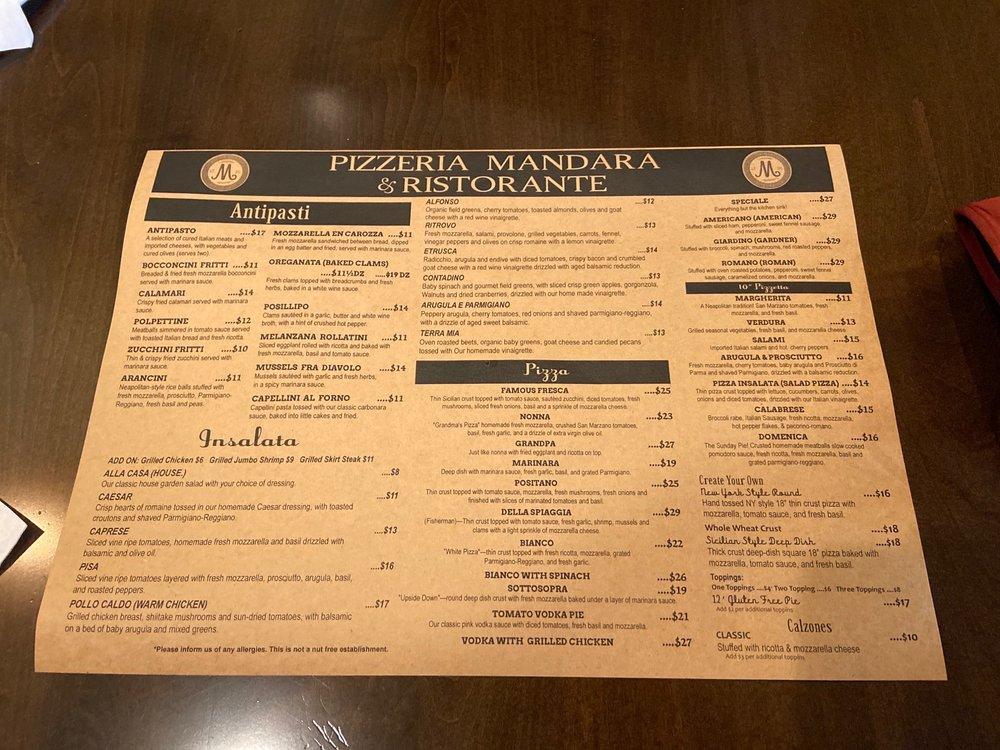 Menu at Pizzeria Mandara, Wyckoff, 319 Franklin Ave