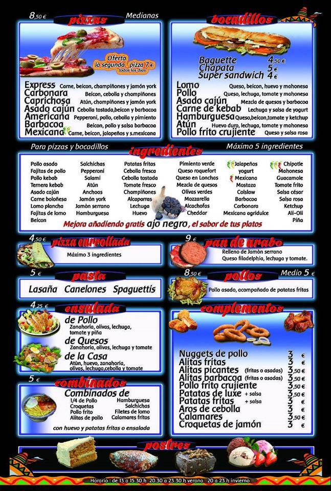Menu at El mexicano Express restaurant, Almería