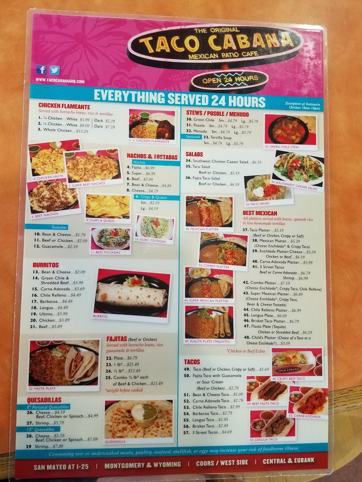 Menu At Taco Cabana Restaurant Albuquerque Central Ave Se