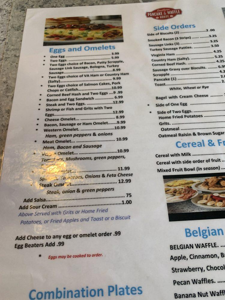 Menu at Southern Pancake & Waffle House restaurant, Williamsburg
