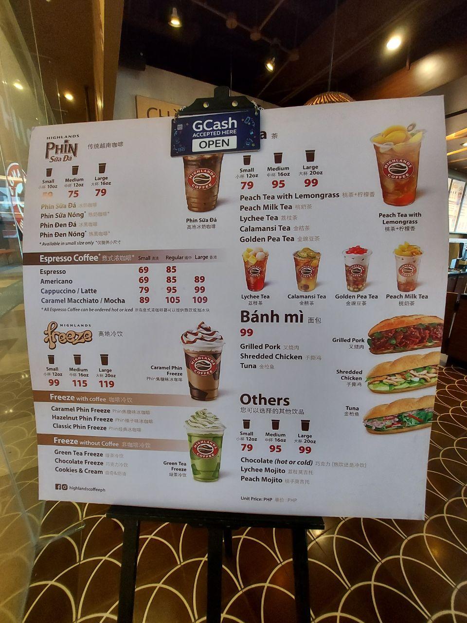 Menu  Highlands Coffee