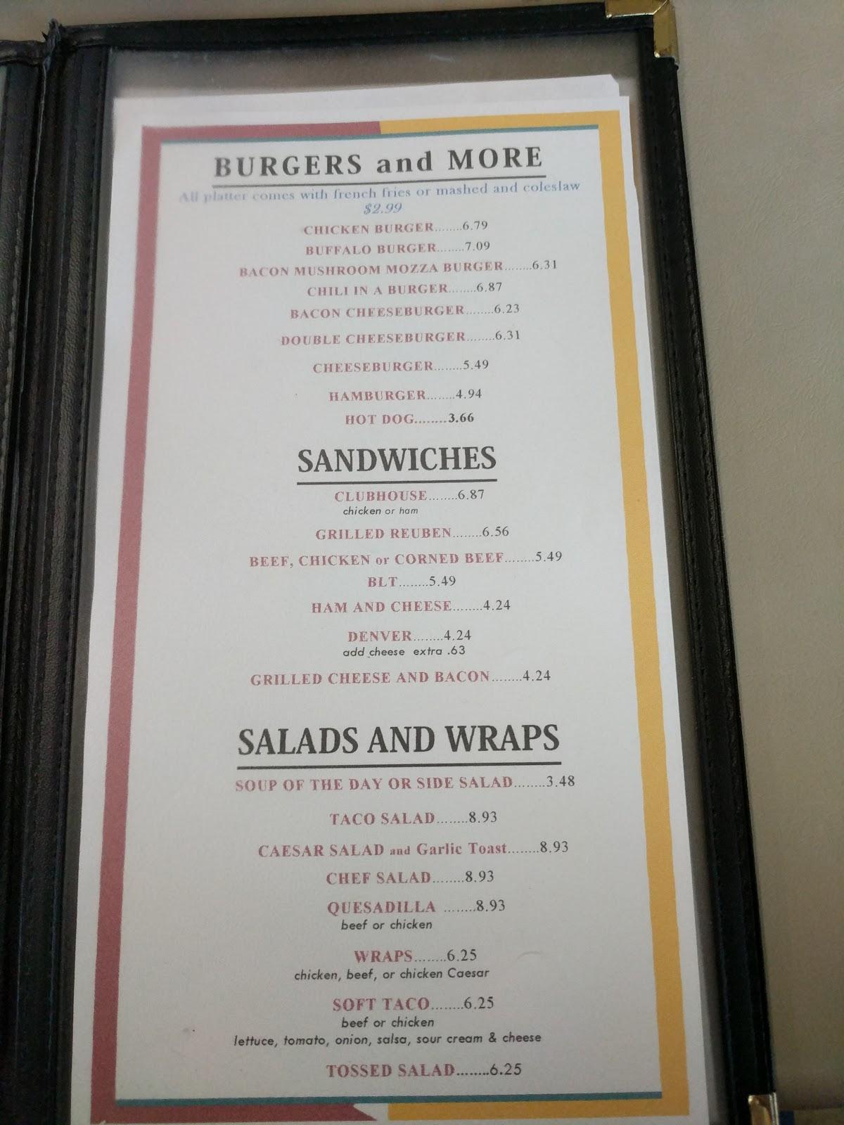 Carta de Country Corner Cafe, Teulon