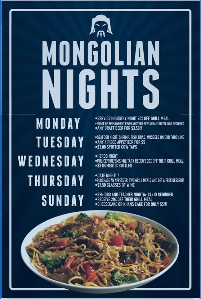 Menu at HuHot Mongolian Grill restaurant, Lake Delton